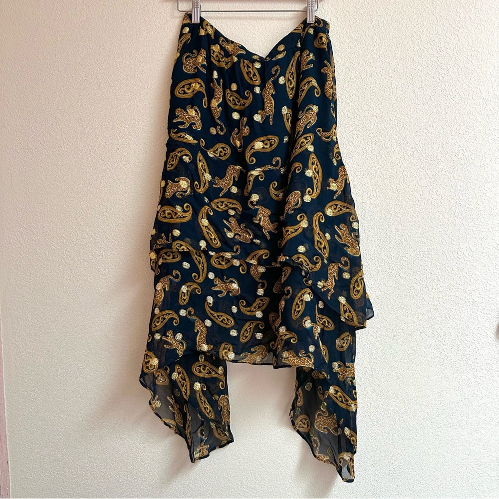 FARM Rio Black and Gold Paisley Skirt